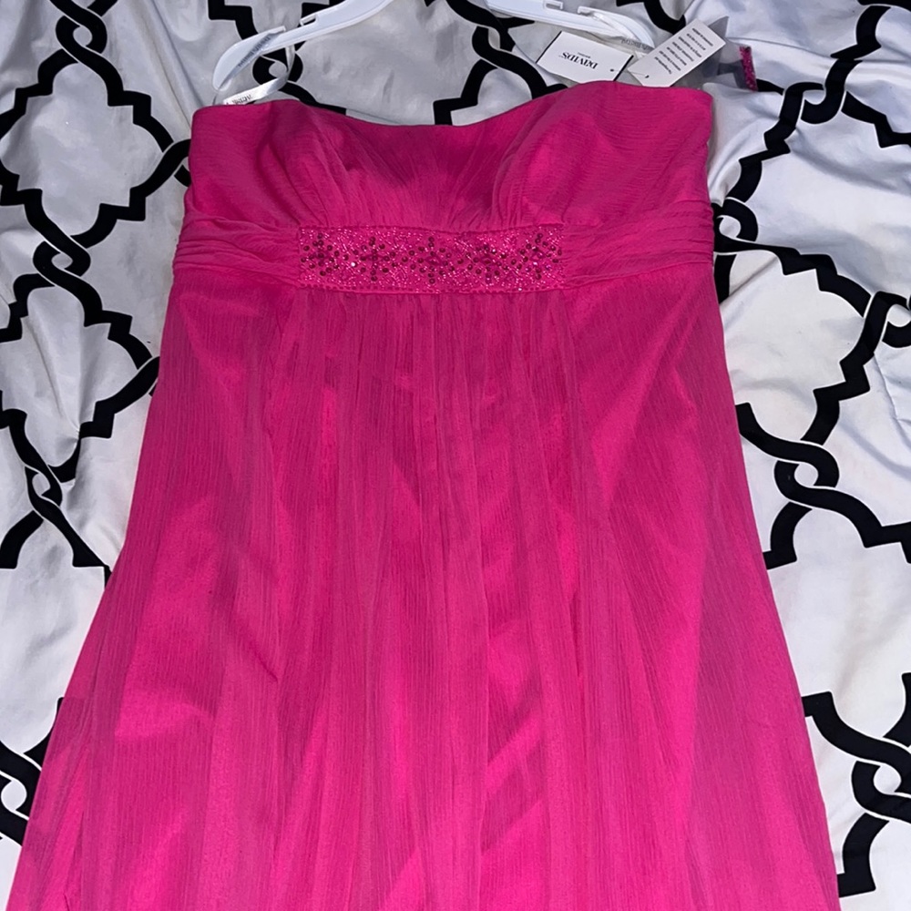 David’s Bridal Pink Strapless Maxi Prom Dress